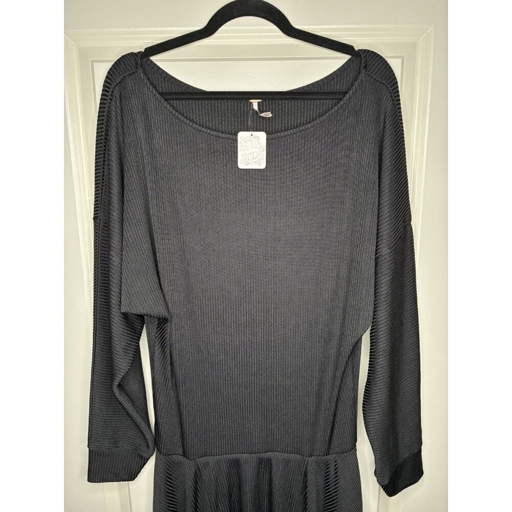 Free People NWT Ribbed Maxi Long Sleeve Black High Low Dress Size Large - Picture 2 of 10